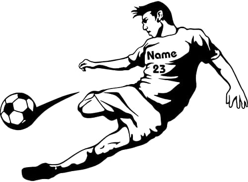 Nume și număr personalizat pentru băieți și jucător de fotbal driblează mingea pe Decal de perete de Design-decalcomanii de