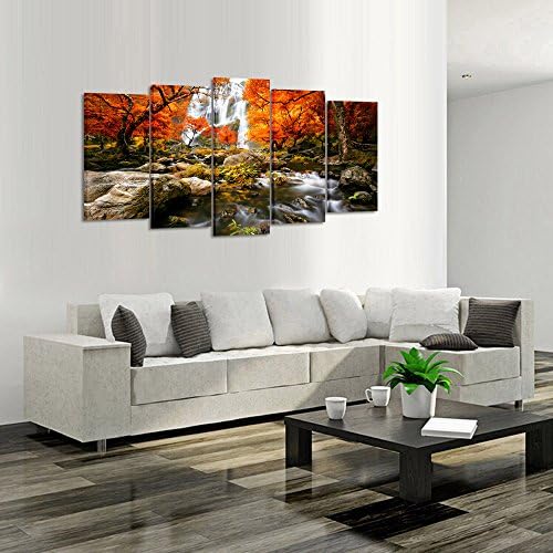 Arte kreative - cascade de pădure de toamnă 5 piese moderne giculari înfășurate imprimeuri de artă peisaj peisaj picturi poze