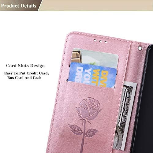 Husă pentru portofel CCSmall pentru Xiaomi Redmi 10a, [curea de mână] Husă pentru flori de trandafir cu suport pentru Card