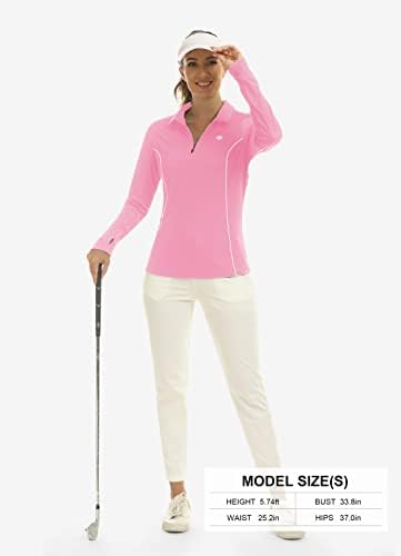 Cămăși de golf cu fermoar mofiz pentru femei cămăși cu mânecă lungă uscată rapid UPF50+ Tenis de atletism cu găuri de degetul