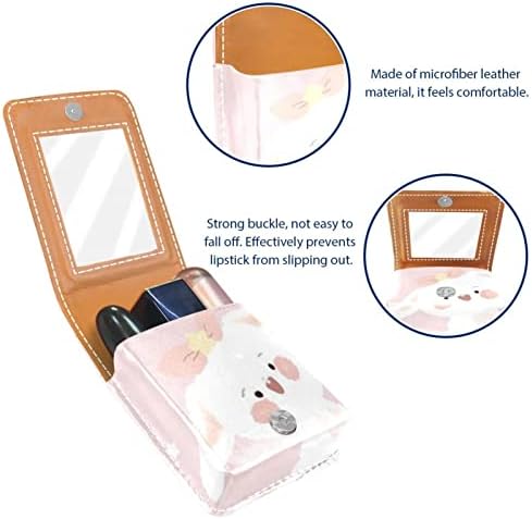 Oryuekan ruj caz cu oglinda drăguț portabil machiaj Sac cosmetice Husă, Desene Animate Animal iepure nor roz