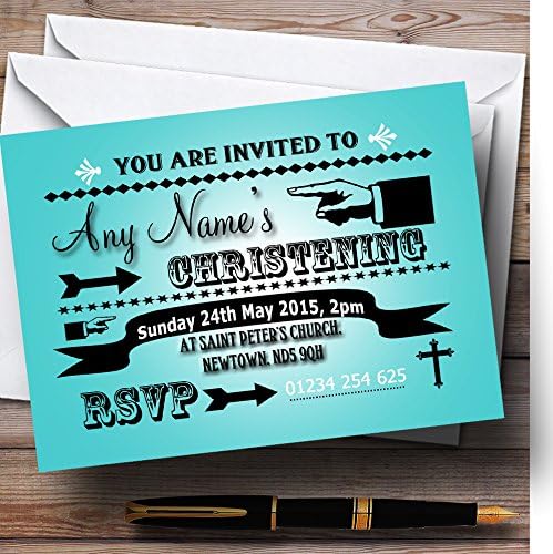 Card Zoo Turquoise Tipography Word Art Vintage Christening Party Invitații personalizate