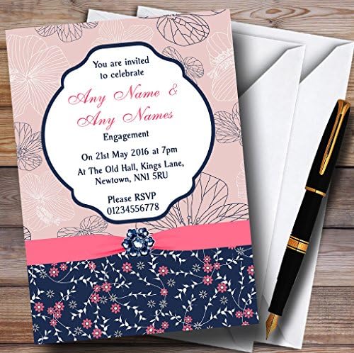 Card Zoo Navy Blue & Coral Pink Floral Floral Party Party Party