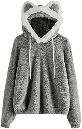 Drăguț termic fuzzy cu glugă simplă capotă casual doamne pulover de lână căptușită din lână căptușită cota relaxată ies upfits