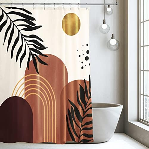 Curta de duș la mijlocul secolului, set de dușuri abstracte moderne, accesoriu de decor pentru baie geometrică vintage, frunze
