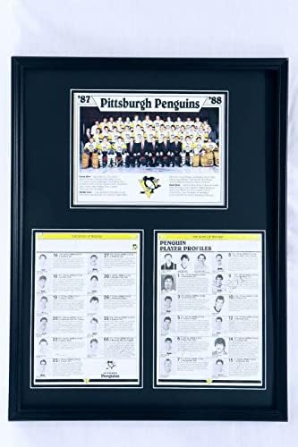1987 Echipa Pinguins din Pittsburgh semnată încadrată 18x24 afișare afișată cu afișare JSA - Fotografii autografate NHL