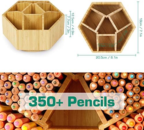 Organizator de aprovizionare cu artă rotativă din bambus-organizatori de birou Darfoo, suport pentru creioane colorate cu 7