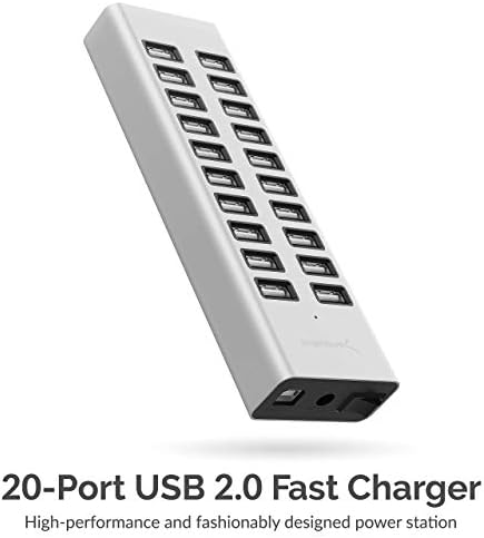 SABRENT 90W 20-port USB 2.0 Încărcător rapid, sursă de alimentare de 12V inclus+ 22AWG Premium 6ft USB-C la USB A 2,0 Sincronizare