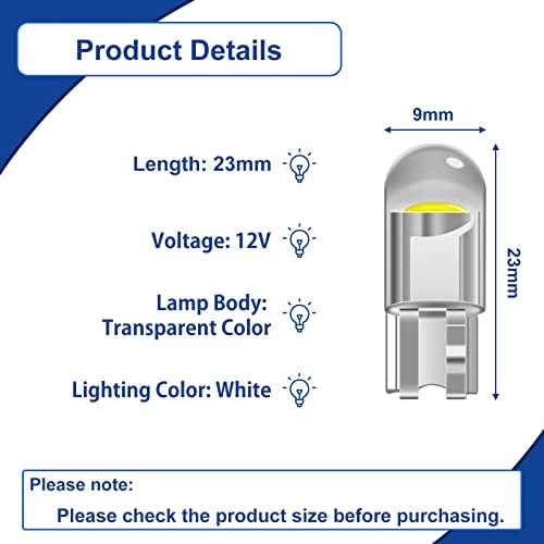 ZHHXYanh 10buc T10 W5W becuri cu Led-uri, 12V becuri cu LED-uri albe, 501 168 194 2825 Becuri T10-1smd, Becuri transparente