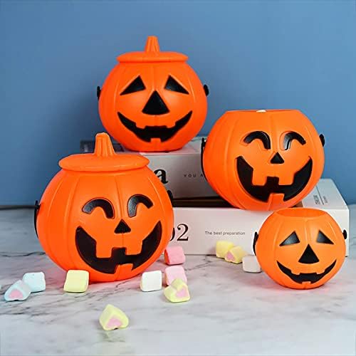 Gift_Source 3 buc Halloween dovleac bomboane găleată cu Capac, Plastic dovleac bomboane găleți Jack O lanternă dovleac coș