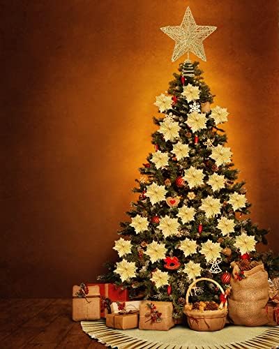 Arbore de Crăciun strălucind de 6 inci topper metal metal Star de Crăciun TREETOP 31,5 inch Fustă de copac de Crăciun strălucitoare