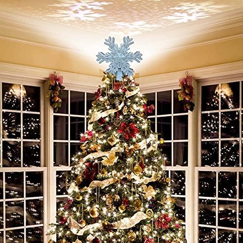 Arbore de Crăciun topper fulgi de zăpadă Santa 3d Glitter Projector Gold Hollow Magic Stele LED LED Lumină Stand rotativ Decor