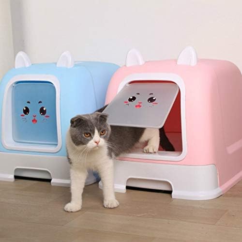 ZRSJ cutie de gunoi elegantă și durabilă complet închisă, toaletă mare pentru pisici rezistentă la stropire, ureche de pisică