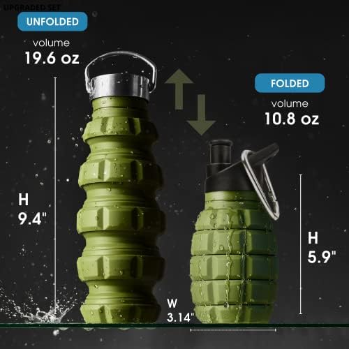 Yaro Trading sticle de apă pliabile 19,6oz/580ml, sticle de apă de călătorie siliconice S cu dovezi de scurgere pentru sport