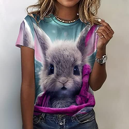 Femei Easter Bunny T Shirt Amuzant Drăguț Iepure Grafic Tee Casual Vara Paste Crewneck Maneca Scurta Topuri