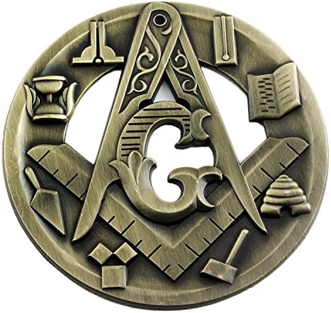 Emblemă automată a pătratului simbolic și busolei rotunde - [Antic Brass] [3 '' Diametru]