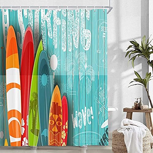 Perdele de duș de plajă pentru baie, surf de vară surfing nautic Surfboard perdele de baie, tablă de surf colorată tropicală