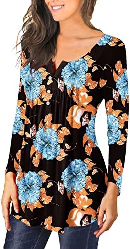 Topuri pentru femei Echiney Casual Hide Stomac Tricouri Fall 2022 Imprimare florală Bluze cu mânecă lungă Henley de purtat