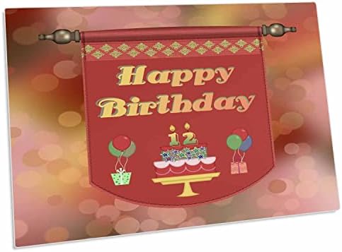 3drose Happy 12th Birthday Banner, tort cu cadouri și baloane-Covorașe pentru birou