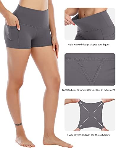 Lzyvoo 4 pachet pantaloni scurți spandex pentru femei cu buzunare, femei de antrenament cu talie cu talie înaltă pentru femei