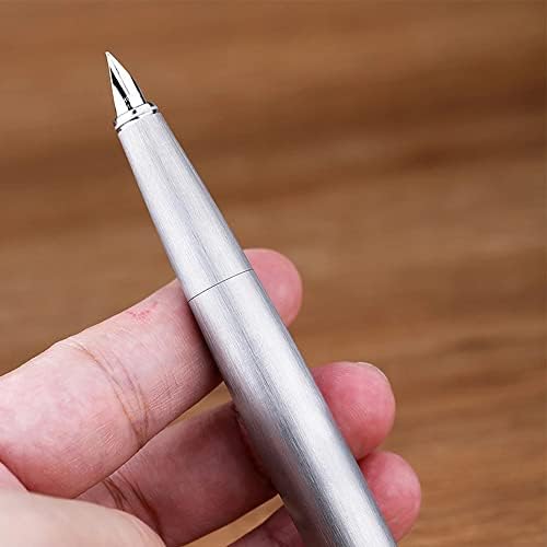 Qwerty Piston Fountain Pen Alloy Fine Nib 0,5mm Bright Silver Silver Silver Biroul Suport de afaceri