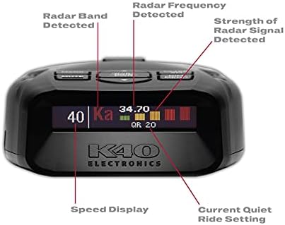 K40 Electronics Platinum100 Detector de radar portabil pentru mașini, GPS, alerte vocale, detectare pe termen lung, afișare