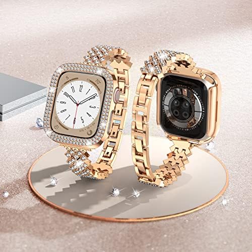 Band Watch Bling LetOid Bling Compatibil cu Apple Watch, Bijuterii Metal cu bijuterie cu carcasă cu diamante strasuri pentru Iwatch Series 7/6/SE/5/4, Brățară pentru femei Înlocuire la încheietura mâinii