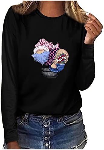 Ziua Îndrăgostiților Maneca lunga Camasi pentru femei drăguț Crewneck Topuri gnomi inima imprimate pulover tunica Tricou Bluze