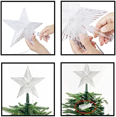 Lymonflyy Christmas Star Trees Topper Light 9.5inch 24 Moduri Schimbarea culorilor cu telecomandă versatilă 3AA Baterie Alimentată