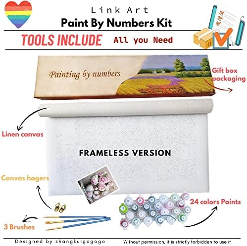 Linkar Paint după numere pentru adulți, pictură acrilică DIY By Numere Kit pentru copii și începători, cu 3 perii și culori