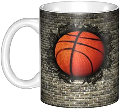 Allgobee 11 Oz Basketball Basketball, cu perete de cățuri de cățeluri de cățeluș, căni ceramici albi, ceașcă de ceai noutate