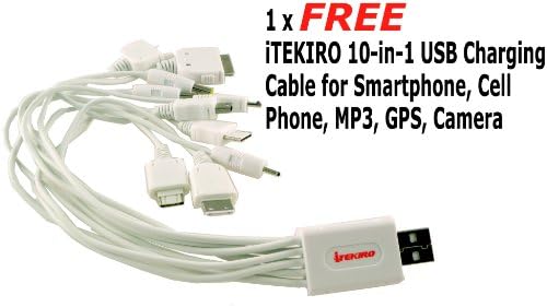 kit de încărcare a bateriei auto iTEKIRO AC Wall DC pentru Panasonic DMC-FS6EB-K + cablu de încărcare USB 10-în-1 iTEKIRO