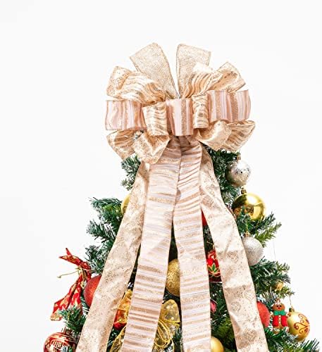 Topper copac de Crăciun, topper cu arc de Crăciun 35x13 inci toppers mari cadou arbore topper arc decorat manual pentru coroane