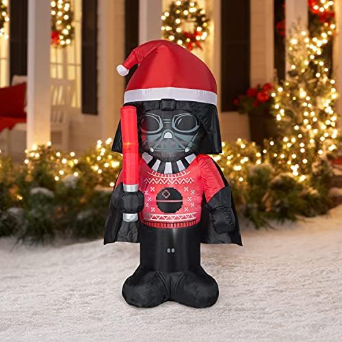 Vacanță Gemmy de 5 'Crăciun gonflabil Star Wars Darth Vader îmbrăcat în pulover de Crăciun și pălărie cu sabre ușoară interioară/decorare în aer liber, multi, 53083