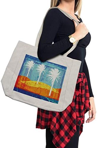 Geanta de cumpărături Orange Ambessonne, Motley contemporană pătată de o plajă tropică în suferință cu palmier grafic, geantă