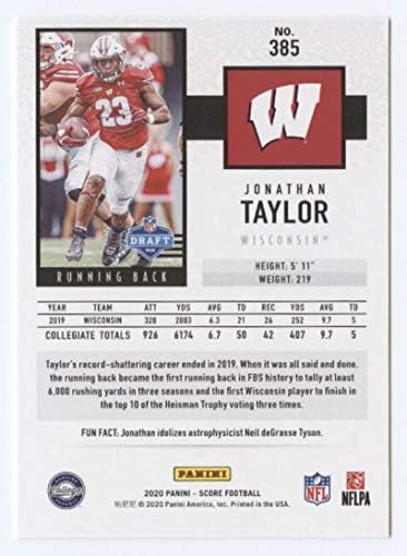 Scorul 2020 385 Jonathan Taylor RC - Cartea rookie Wisconsin Badgers Football NM -MT