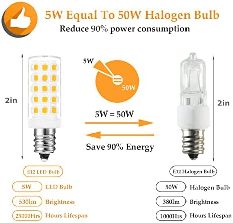 Greeogin E12 C7 Becuri LED, 5W echivalent cu 50w becuri cu Halogen înlocuire E12 T4 candelabre de bază, 2700K alb cald nu-Flicker