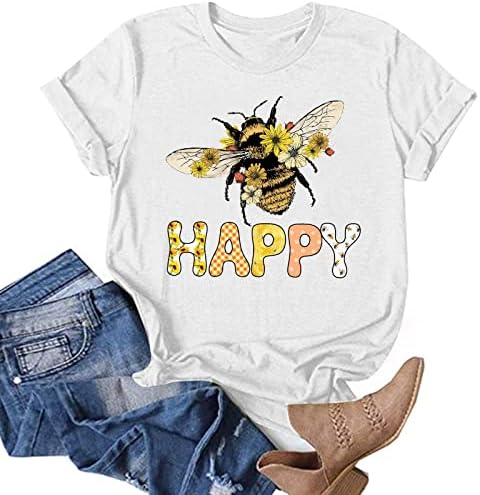 Femei Bee Festival Topuri de vară cu mânecă scurtă a albinelor amuzante Tricouri tipărite tricouri casual desăvârșit pulovere