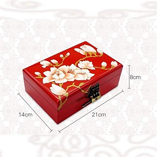 WYFDC Cutie de bijuterii din lemn cu două straturi din lemn, formă de magnolie potrivită pentru prieteni și cadouri de familie