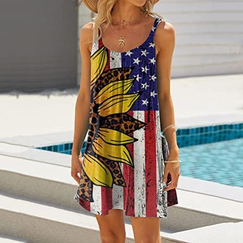 Shusuen pentru femei 2023 Independență Rochii imprimate Fashion Beach Beach Casual imprimeu fără mâneci Mini rochie de sling