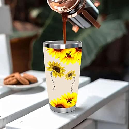 Cadou de tumbler din oțel inoxidabil de floarea -soarelui pentru mamă și femei în vid cană de cafea izolată, pentru femei,