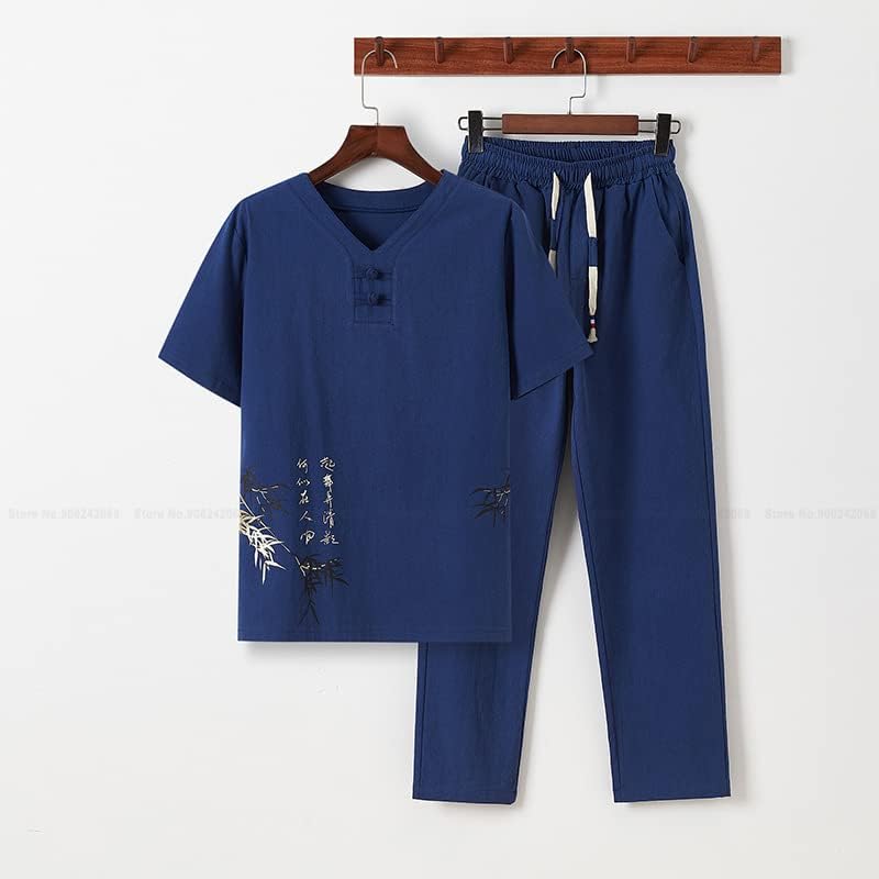 Lenjerie de ceai zen tee tops pantaloni kung fu uniformi casual casual liber tricouri retro chinezesc tang costum bărbătești