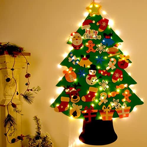 3,8 ft perete de pâslă agățat de copaci de Crăciun cu 50 de lumini LED Ornamente de Crăciun pom de Crăciun