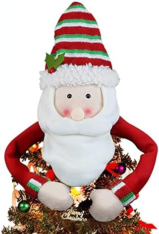 Xgopts Christmas Tree Topper Snowman Hugger Santa Claus cu bivol Plaid Scarf Tree Topper Plush Xmas Trees Snowman Arbori de
