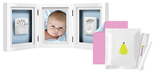 Pearhead Newborn Baby Handprint și amprenta Deluxe Photo Frame & amp; set de impresii, cadru de masă, alb