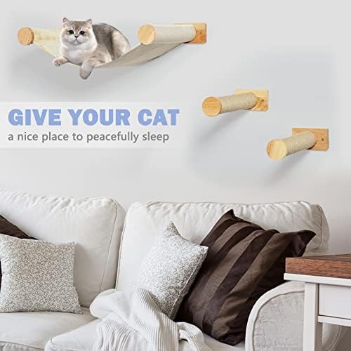 Rafturi și stinghii de perete LitaiL Cat, rafturi de perete pentru pisici cu 2 trepte, hamac pentru pisici montat pe perete