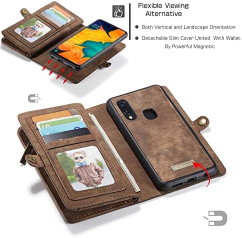 Simicoo Samsung A50 piele portofel fermoar Poseta Card detasabil sloturi titularul Flip caz magnetice încheietura curea mâner