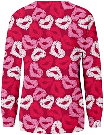 Jjhaevdy Valentines Day Plus size Pullover Women O-Neck Tops cu mânecă lungă Pullover Love Heart Graphic Top Cuplu cămăși Blaturi