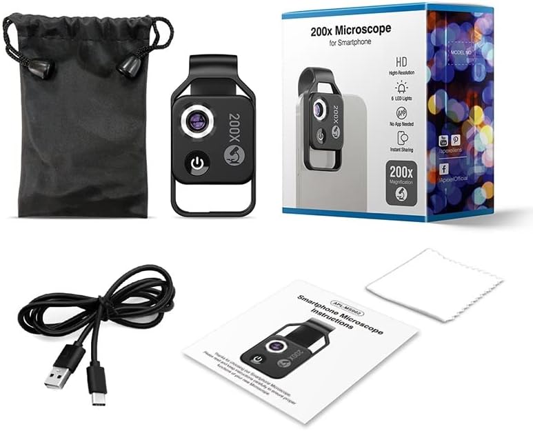 Kit de accesorii pentru microscop pentru adulți lentilă de microscop cu mărire de 200x pentru lentile de cameră pentru telefon