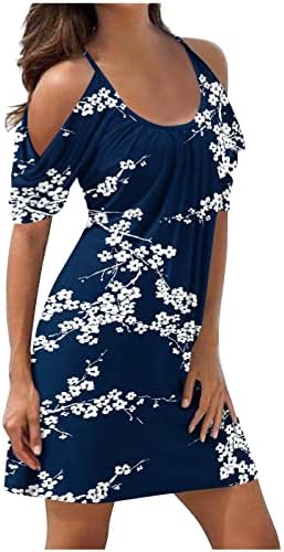 Femei de vară tricouri casual rochii de umăr rece cu mânecă scurtă plajă sundress liber plus dimensiune floral boho shift mini rochie